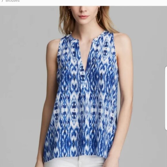 Joie NWOT  Blue Aruna 100% Silk Ikat print blouse size S - Picture 1 of 8